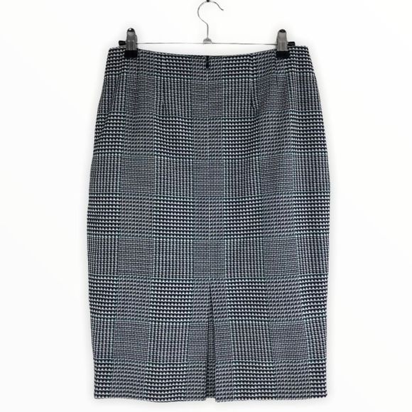 Escada Houndstooth Black White Green Pencil Skirt size 4/34 - Picture 7 of 14